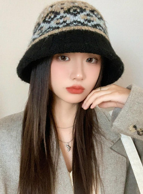 2025新款费尔岛风毛线渔夫帽子女