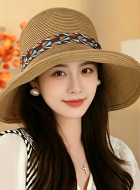 草编渔夫帽夏季新款帽子女款防晒