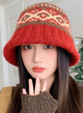 费尔岛风提花渔夫帽女韩版百搭20