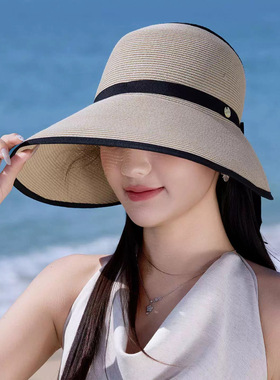 帽子女夏天海边度假风空顶草帽可