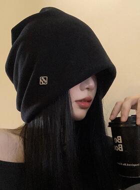 黑色慵懒风大头围堆堆帽女秋冬季