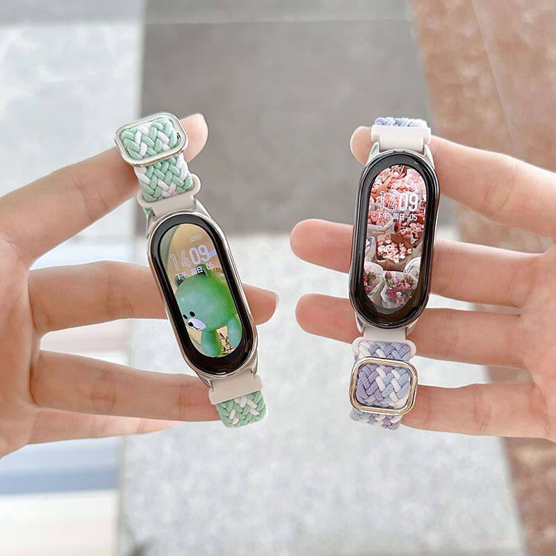 适用小米手环10/9/876543表带NFC版尼龙编织腕带滑扣编织配透明壳