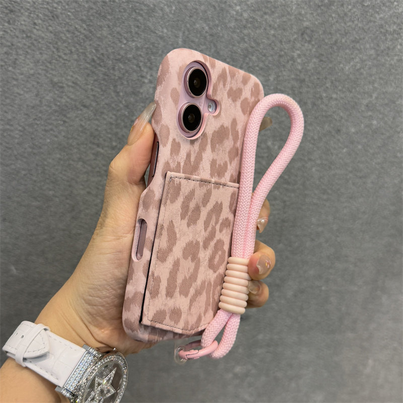 Dele suitable for Apple 16 phone case, pink leopard print card holder, iPhone 16 Pro Max, high-end luxury, 15 Pro drop-resistant, 14 unique new style, 13 internet celebrity, 12 trendy niche brand, 16 Pro