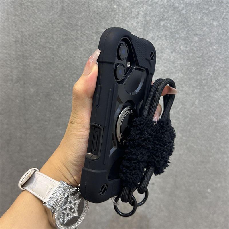 Suitable for Apple 16 phone case, black double ring, iPhone 16 Pro Max, thickened airbag, 15 Pro super shockproof, 14 screen enhancement, 13 trendy brand, 12 internet celebrity couple style, 16 Plus