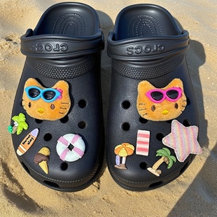 甜酷毛绒墨镜Kitty猫洞洞鞋鞋花配饰鞋扣配件海边沙滩适配crocs