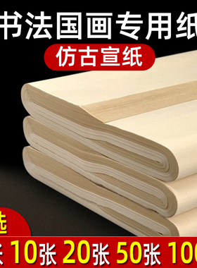 加厚宣纸半生半熟书法专用纸初学者毛笔仿古四尺对开生宣国画作品