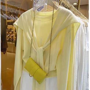 秋冬慵懒风设计感披肩针织衫 女奶黄色高级感气质两件套毛衣打底衫