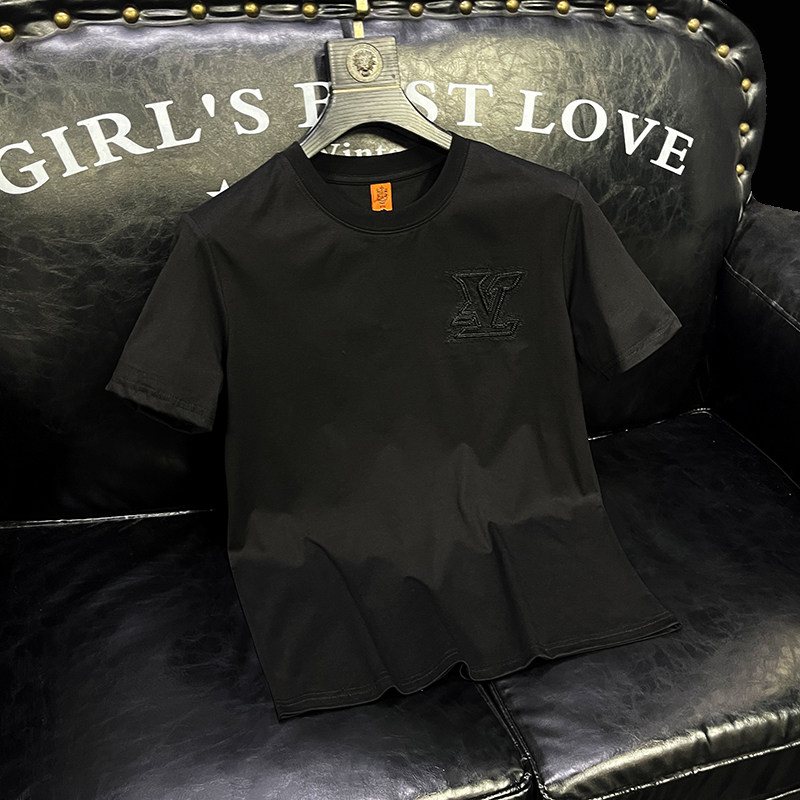 长期供货大2026新款夏季男士丝光棉刺绣T恤3126P75黑，男装T恤，电商A315