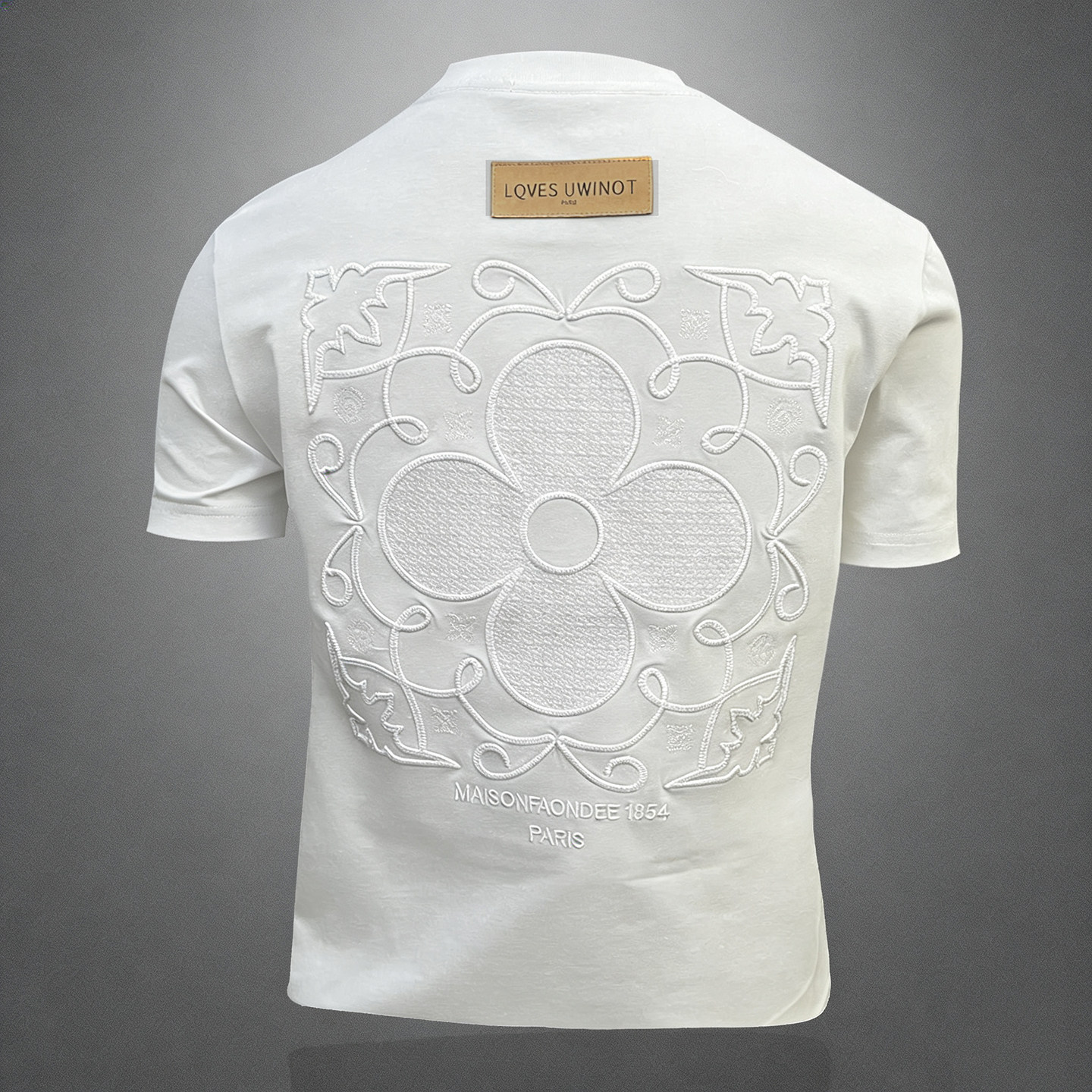 2026新款夏季男士重工艺刺绣T恤A315-XB62P853D图白，男装T恤，电商A315