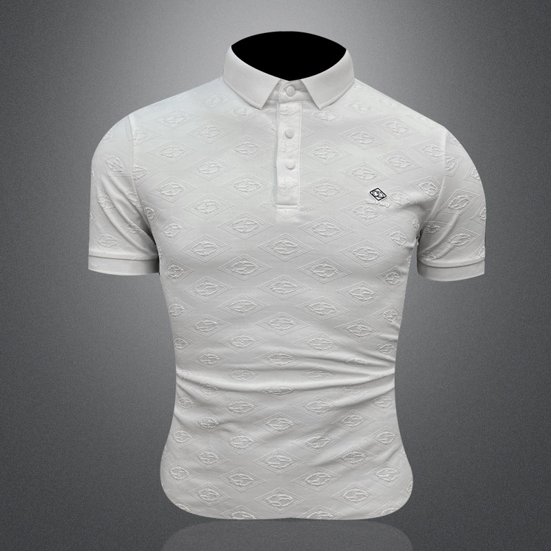2026新款夏季丝光棉提花男士POLO翻领T恤6281P53白3D图，男装T恤，电商A315