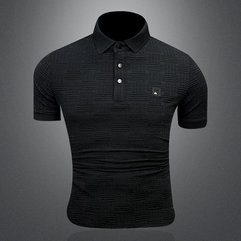 2026新款夏季丝光棉提花男士POLO翻领T恤6280P53黑3D图，男装T恤，电商A315