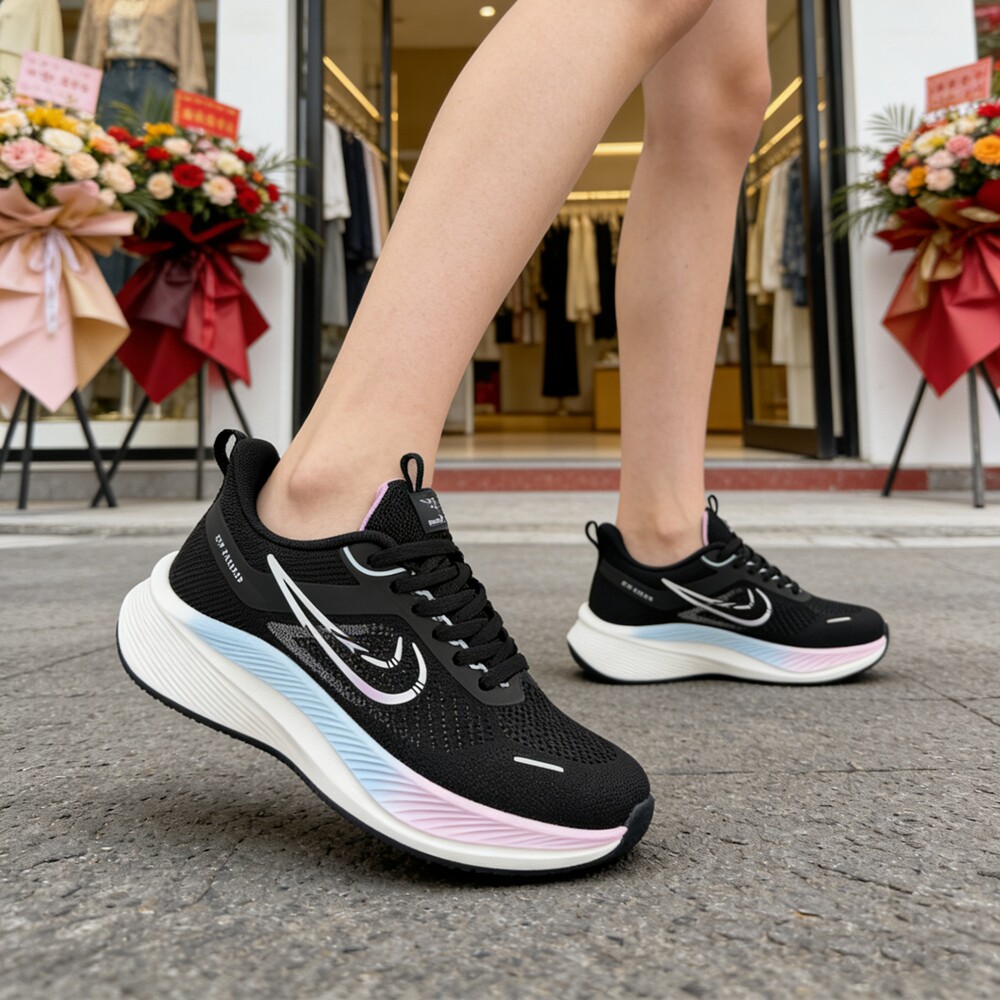 鹭威女士运动鞋2026春季新款韩版潮超轻爆米花防滑透气休闲跑步鞋