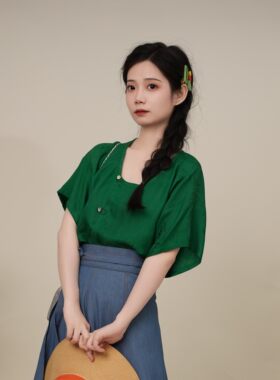 蔷薇星 | 丹霞卷 | 凤翥斋唐制真丝背子短袖汉元素牛仔破裙汉服