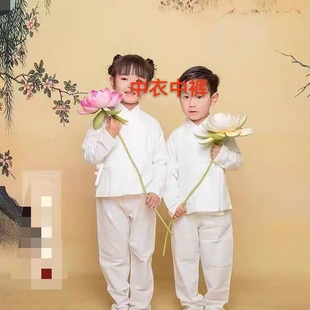 新款汉服内搭衫女童装中衣中裤日常打底衬衣里衣男童女童演出服