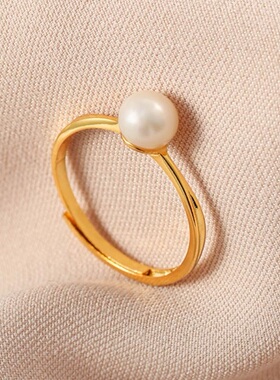 戴拉925银淡水珍珠素圈开口戒指