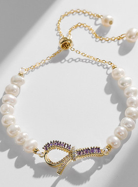 戴拉轻奢合成水晶蝴蝶结淡水珍珠手链女冷淡风简约个性气质复古手