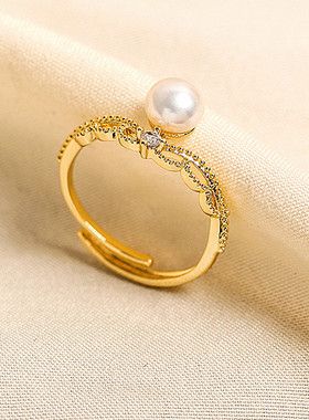 气质皇冠时尚珍珠开口复古高级