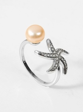 戴拉个性海星淡水珍珠开口戒指