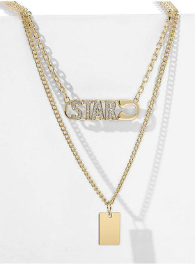 戴拉双层叠戴项链女时尚字母吊坠 个性潮高级感 气质短款锁骨链