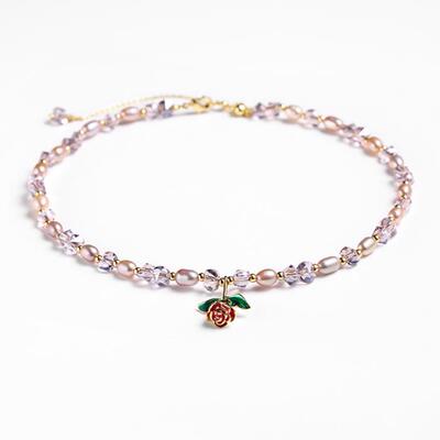 戴拉时尚花朵淡水珍珠水晶项链