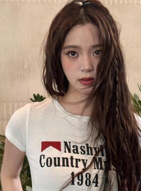 bm cec夏季欧阳娜娜1984字母印花白色百搭圆领短袖t恤上衣女