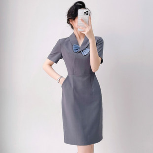 工作服连衣裙女2026夏季薄款连身裙珠宝店工装案场客服前台工作装