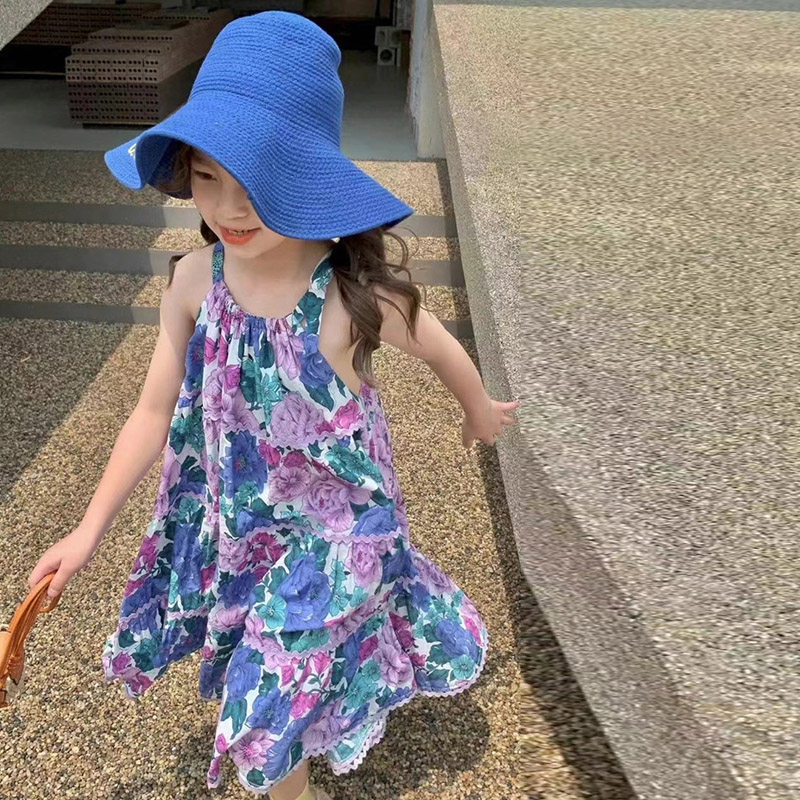 夏装女童小清新连衣裙2023夏季洋气吊带背心裙儿童女孩裙子碎花裙