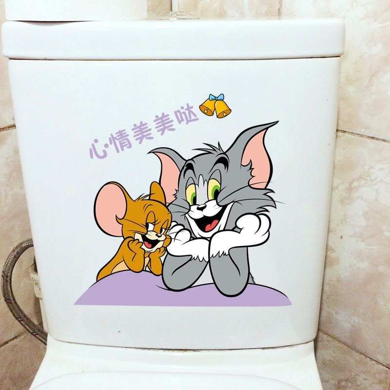 心情美美哒猫和老鼠创意个性马桶盖贴纸卫生间防水装饰时尚墙贴画图片