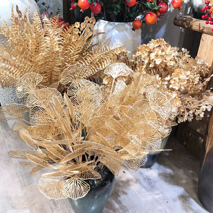仿真金叶子金色福桶花艺冬青果配材装饰金色塑料花装饰花银杏叶