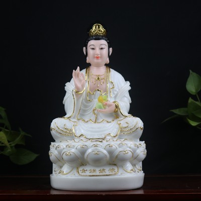 女娲娘娘补天女神像汉白玉雕刻贴金菩萨佛像神像家用客厅佛堂摆件