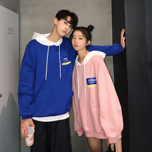 港仔风情侣装 秋季 新款宽松 拼色 连帽 卫衣班服 G661 P68 女类图片