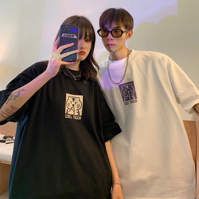 情侣装夏装老虎印花情侣短袖T恤大码宽松上衣班服G1001P30女,男装T恤,电商A339