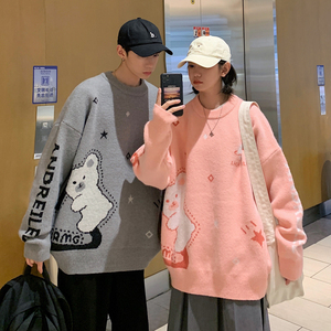情侣装秋冬新款 小熊提花情侣毛衣针织衫外套G963 P78 控98 女类图片