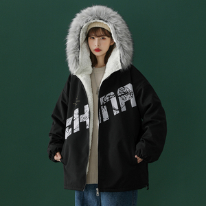 中性风 冬装 羊羔毛China棉衣情侣棉衣大毛领棉服 男女 G901 P128图片