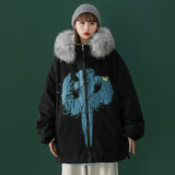 中性风冬装羊羔毛棉衣情侣棉衣大毛领棉服男女G900P128，男装棉衣，电商A339