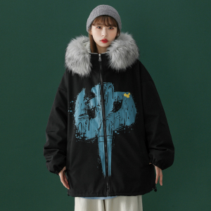 中性风 冬装 羊羔毛棉衣情侣棉衣大毛领棉服 男女 G900 P128图片