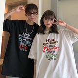 情侣装夏装字母彩色印花短袖T恤衫大码宽松班服G1013P30女类，男装T恤，电商A339