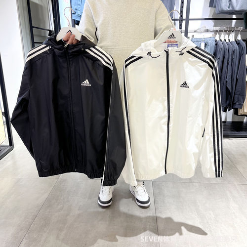 正品Adidas阿迪达斯男子运动休闲连帽跑步训练梭织夹克外套IB0386