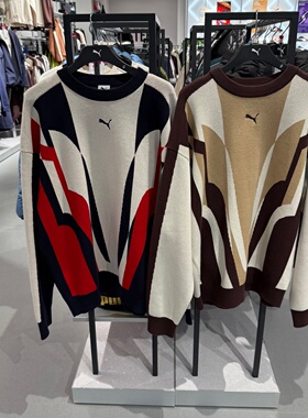 正品PUMA彪马拼接撞色新年保暖圆领男女运动卫衣套头衫636881-16