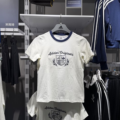 Adidas阿迪达斯三叶草女25夏新款印花短袖圆领简约半袖T恤JM8009