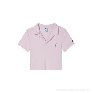NIKE耐克短袖POLO衫女2024夏运动休闲露脐高腰短款t恤HJ6852-100