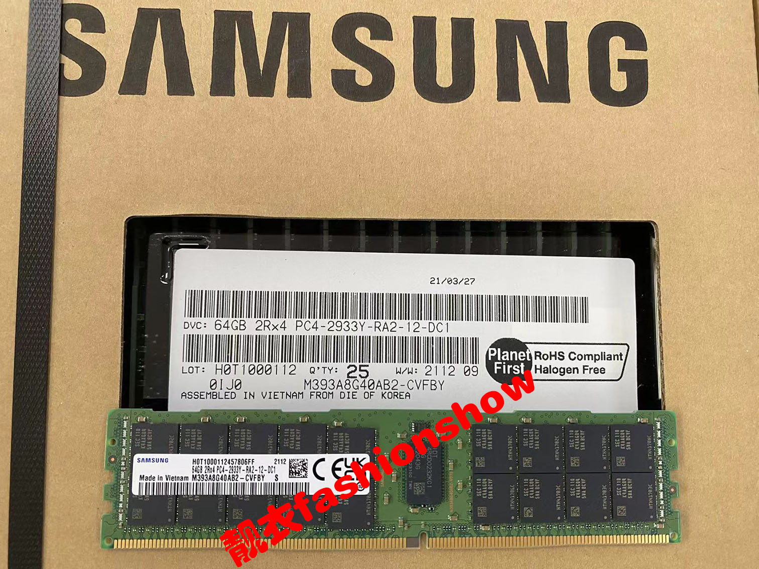 三星64G 2RX4 DDR4 2933Y ECC REG RDIMM内存条 M393A8G40AB2-CVF