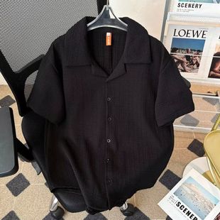 轻熟风痞帅上衣潮牌设计感帅气休闲衬衣 古巴领短袖 衬衫 男夏季 韩版
