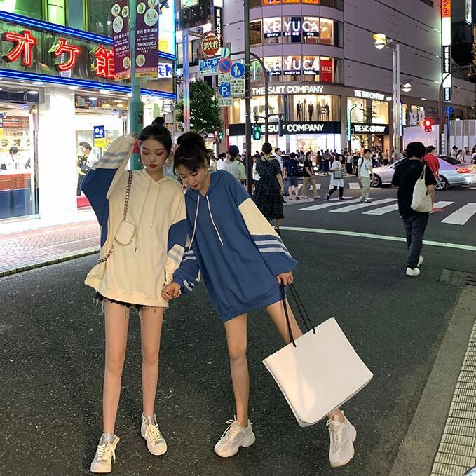 新款女士秋季上衣韩版连帽长袖卫衣宽松bf百搭慵懒风闺蜜装女