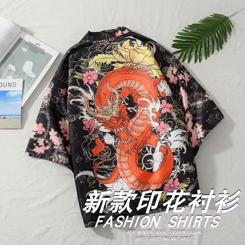 2025新款七分袖衬衫男女中国风道袍夏季防晒开衫和服外套潮流上衣