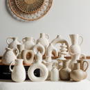 侘寂风白色陶瓷素胚素烧花瓶组合摆件水培玄关装 饰摆件展示架粗陶