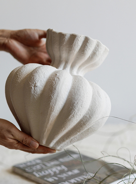 白色北欧式复古陶瓷花瓶高级感干花插花玄关客厅摆件酒店民宿装饰