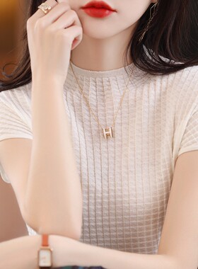 夏装桑蚕丝通勤修身针织短袖女