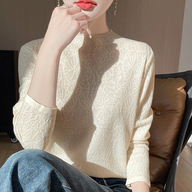 法式桑蚕丝打底衫通勤风圆领针织衫女长袖套头百搭显瘦气质上衣