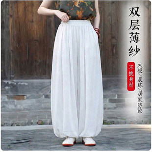 新款夏季薄女款棉麻灯笼裤宽松太极练功裤晨练表演裤防晒防蚊裤